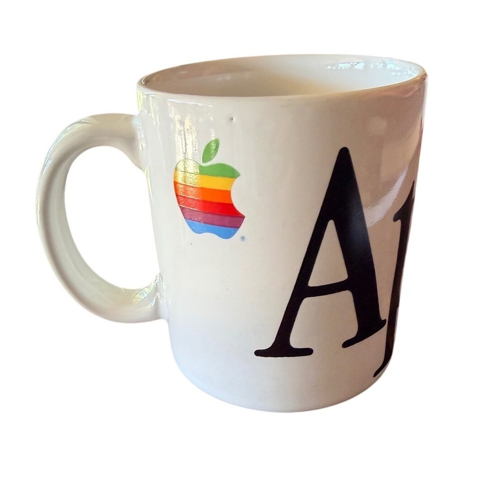 Vtg. Apple Coffee Mug Ceramic White w/ Rainbow Logo Retro Techcore